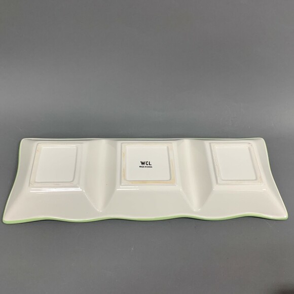 WCL Green Divided 3 Serving Dish Tray Plate 19 1/4 x 7 x 2 Floral Rectangle - Picture 5 of 7